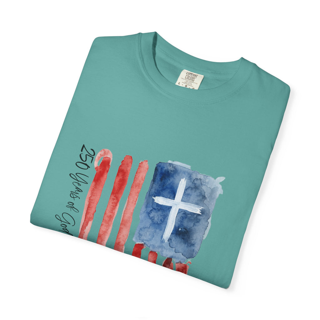 Patriotic Watercolor Flag T-Shirt — "God Bless America"