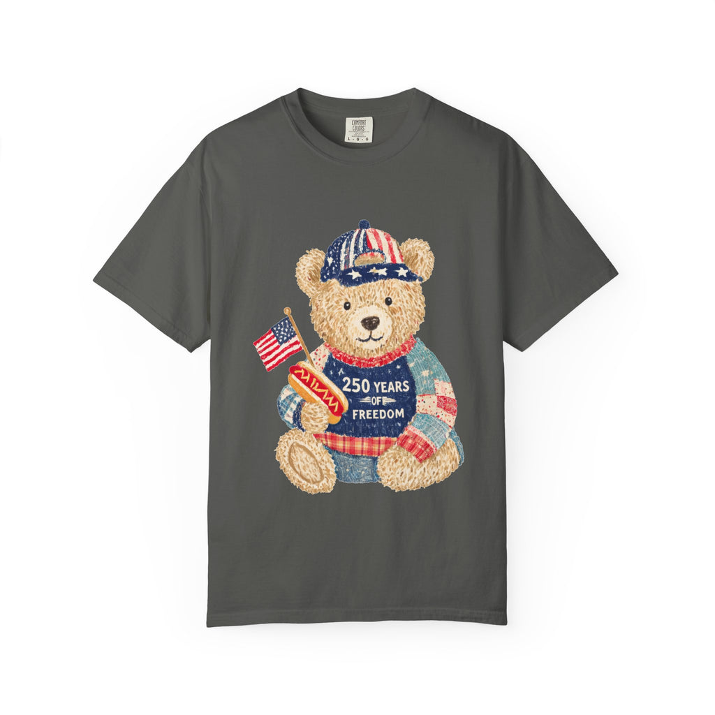 Patriotic Teddy Bear T-Shirt — "250 Years of Freedom" Graphic