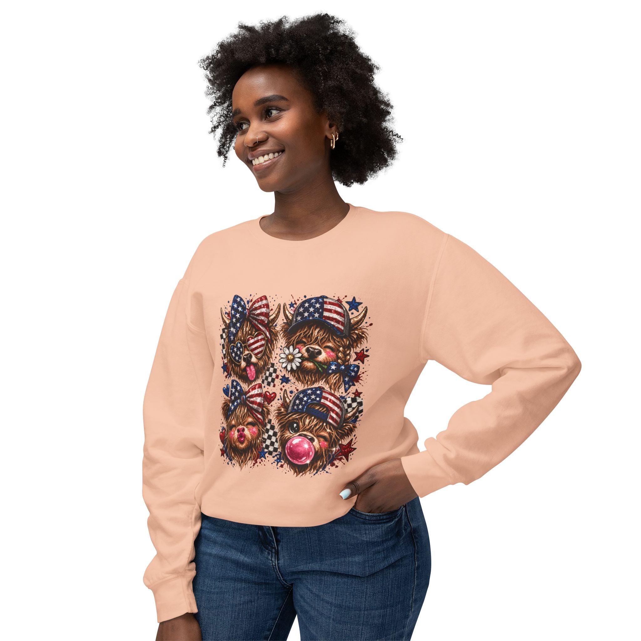 Patriotic Yorkie Faces Crewneck Sweatshirt — American Flag Dog Graphic