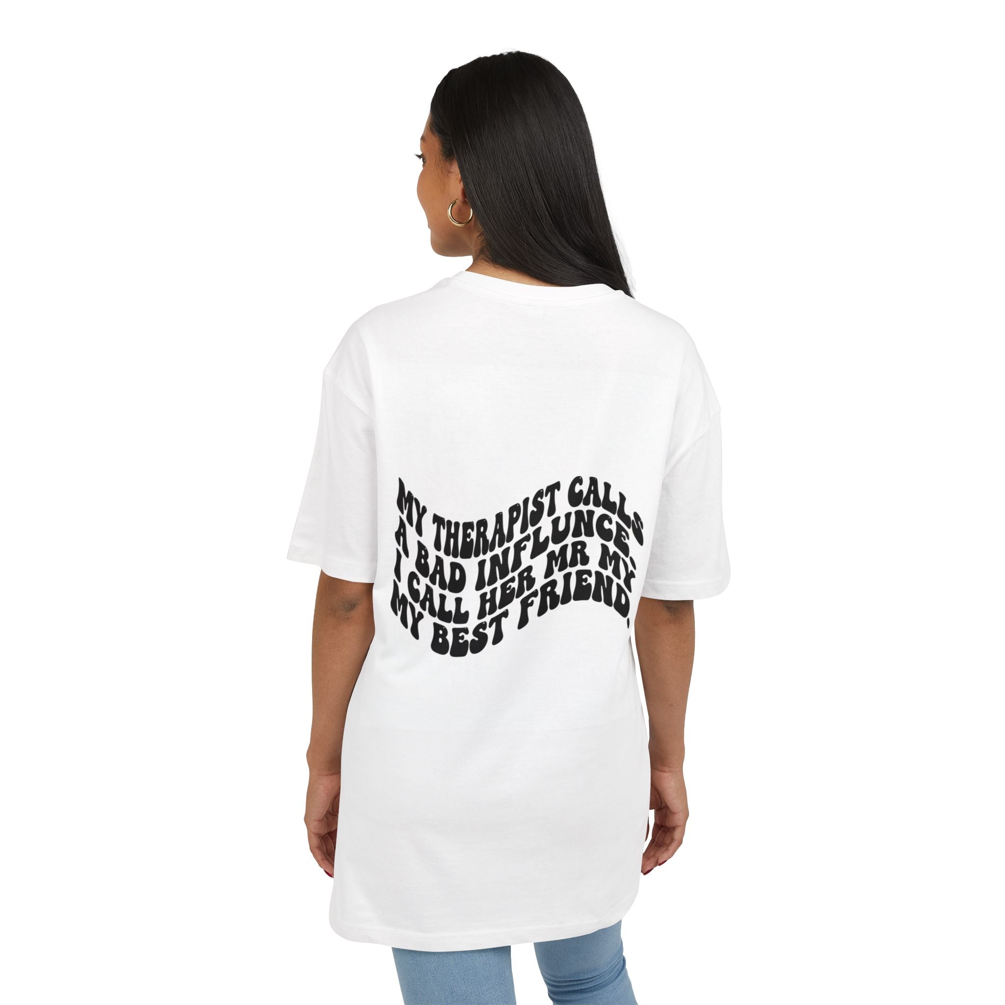 T-Shirt — 'Therapist? Call My Best Friend' Wavy Text Graphic Tee