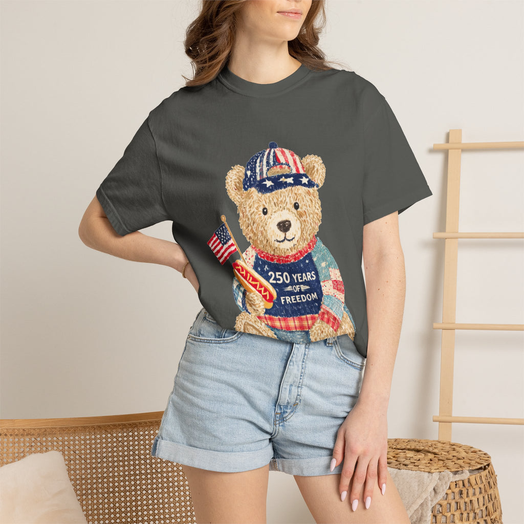Patriotic Teddy Bear T-Shirt — "250 Years of Freedom" Graphic