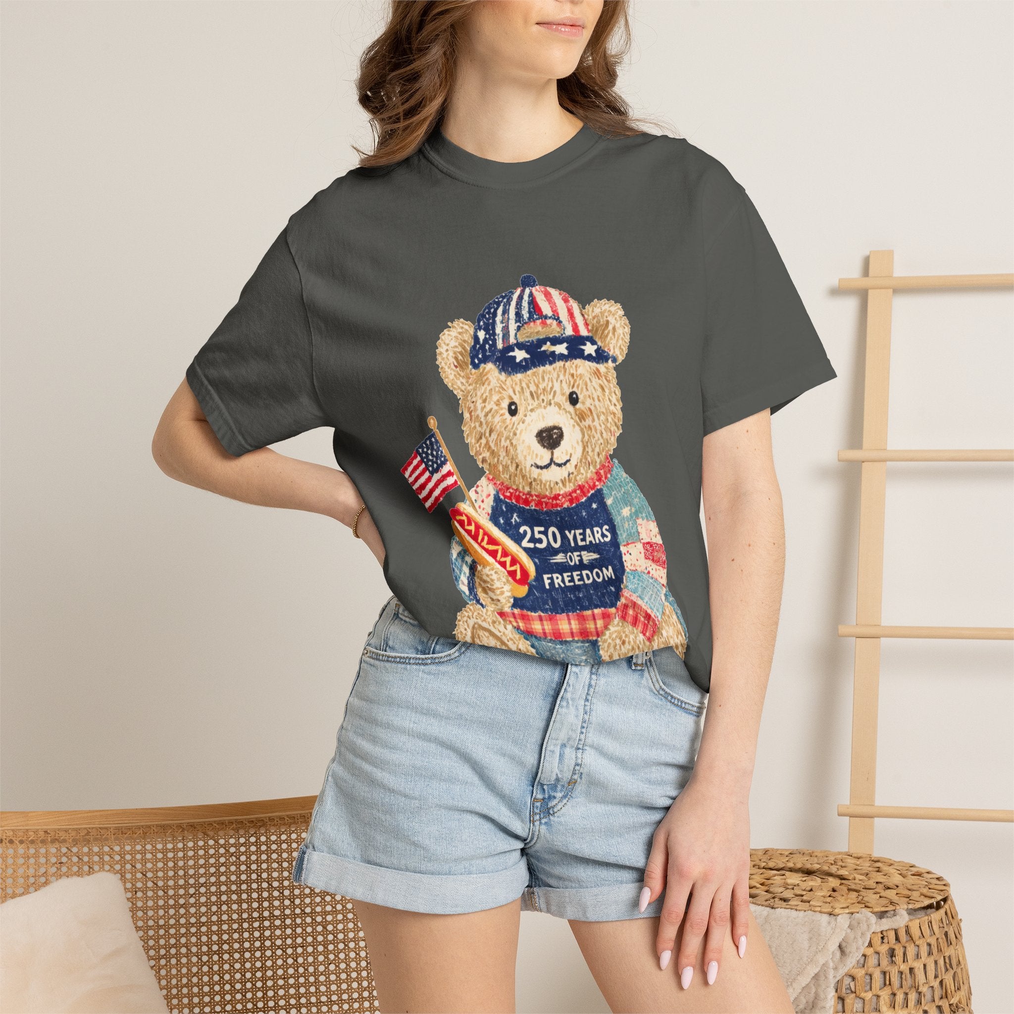 Patriotic Teddy Bear T-Shirt — "250 Years of Freedom" Graphic