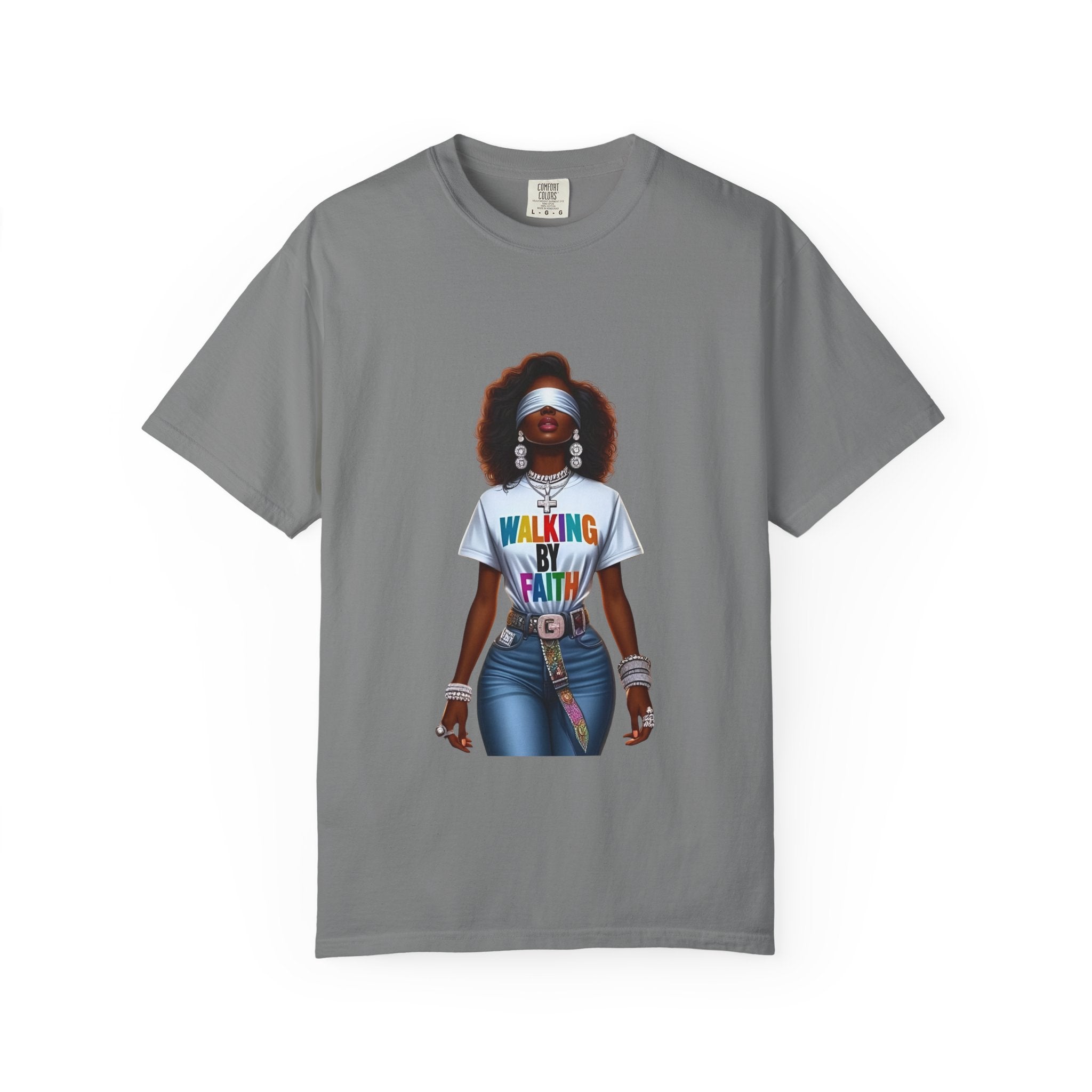 Walking by Faith Graphic T-Shirt — Afrocentric Retro Woman Faith Tee