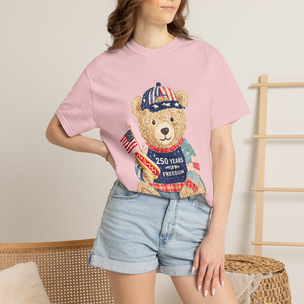 Patriotic Teddy Bear T-Shirt — "250 Years of Freedom" Graphic
