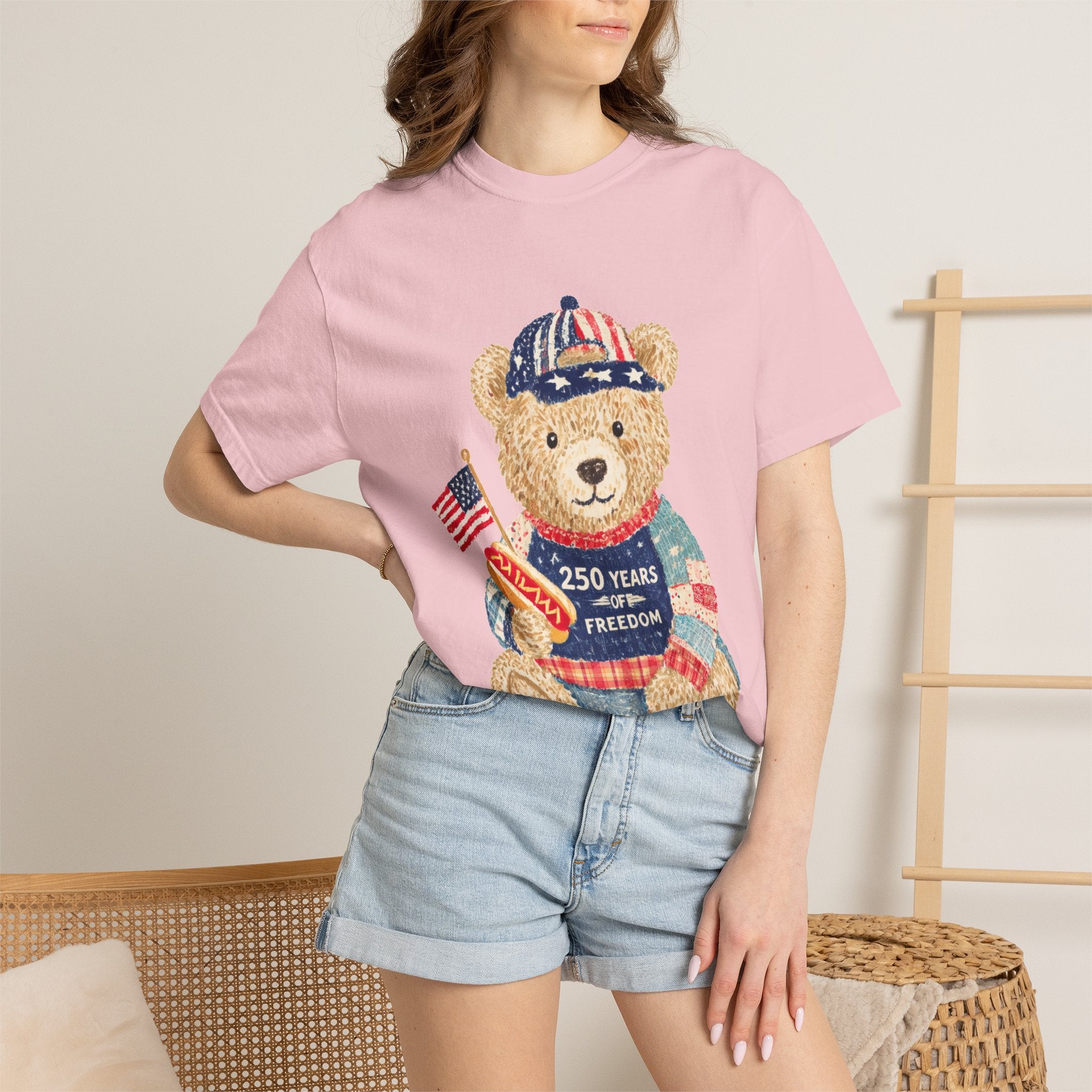 Patriotic Teddy Bear T-Shirt — "250 Years of Freedom" Graphic