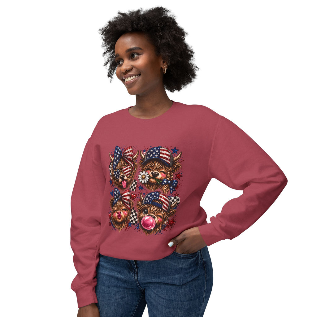 Patriotic Yorkie Faces Crewneck Sweatshirt — American Flag Dog Graphic