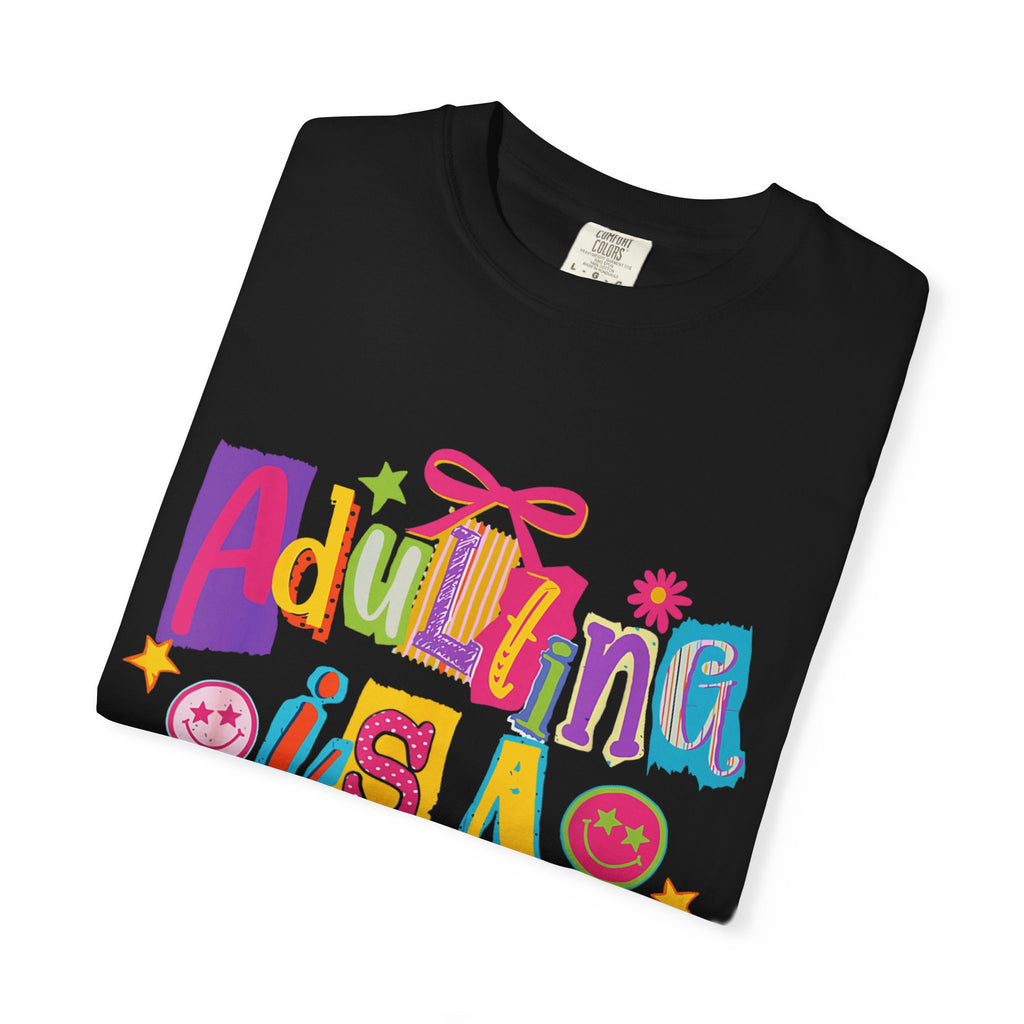 Adulting Is a Scam T-Shirt — Funny Retro Colorful Graphic Tee