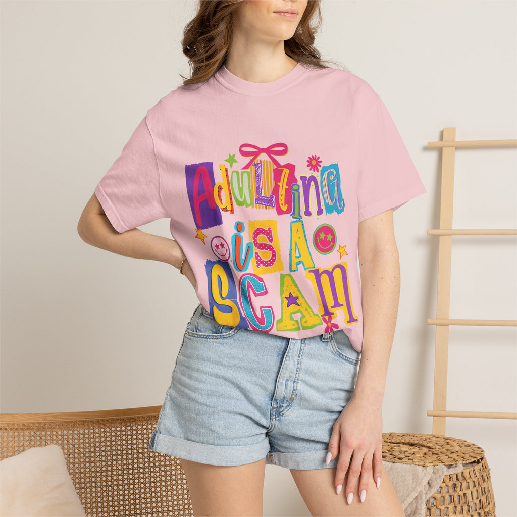 Adulting Is a Scam T-Shirt — Funny Retro Colorful Graphic Tee