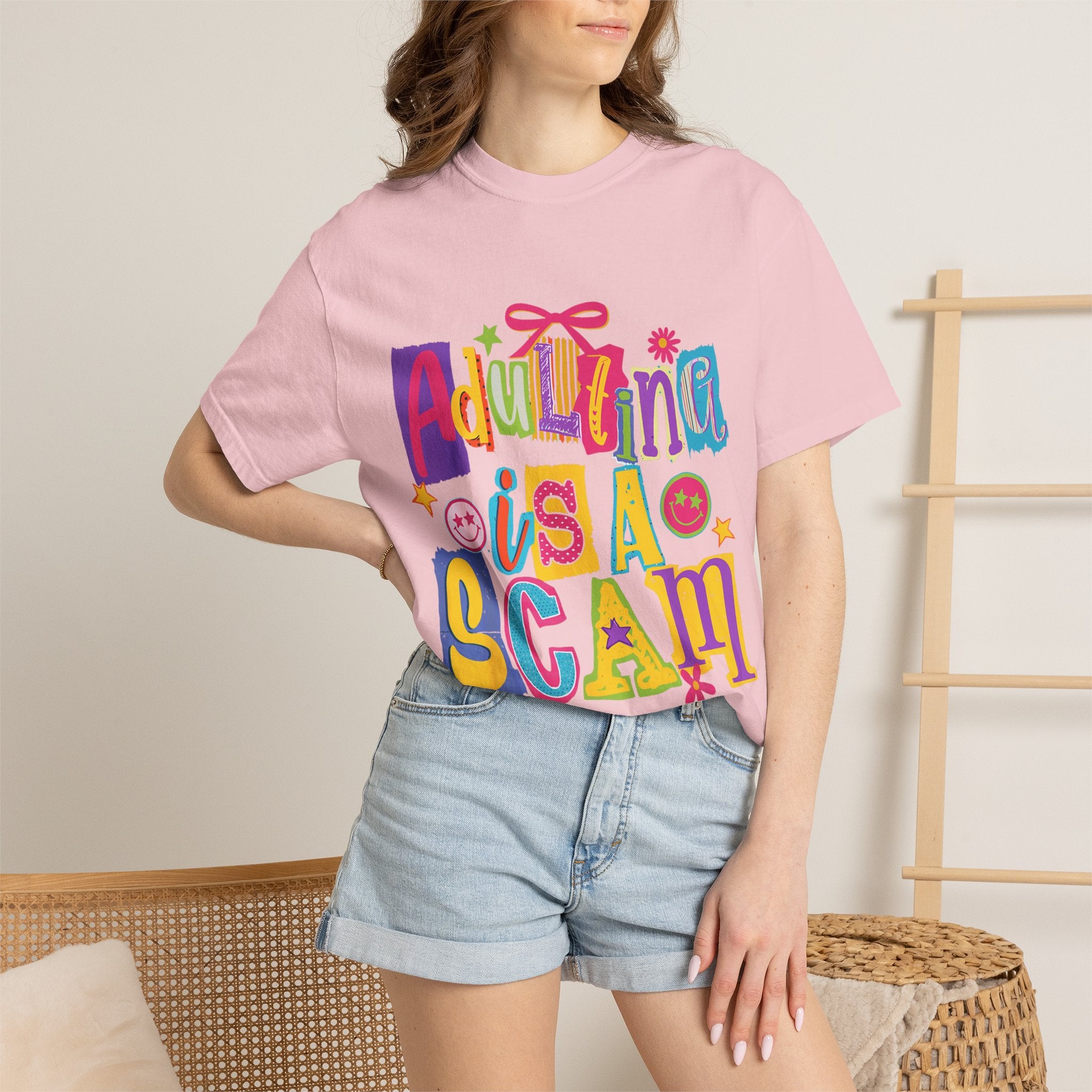 Adulting Is a Scam T-Shirt — Funny Retro Colorful Graphic Tee