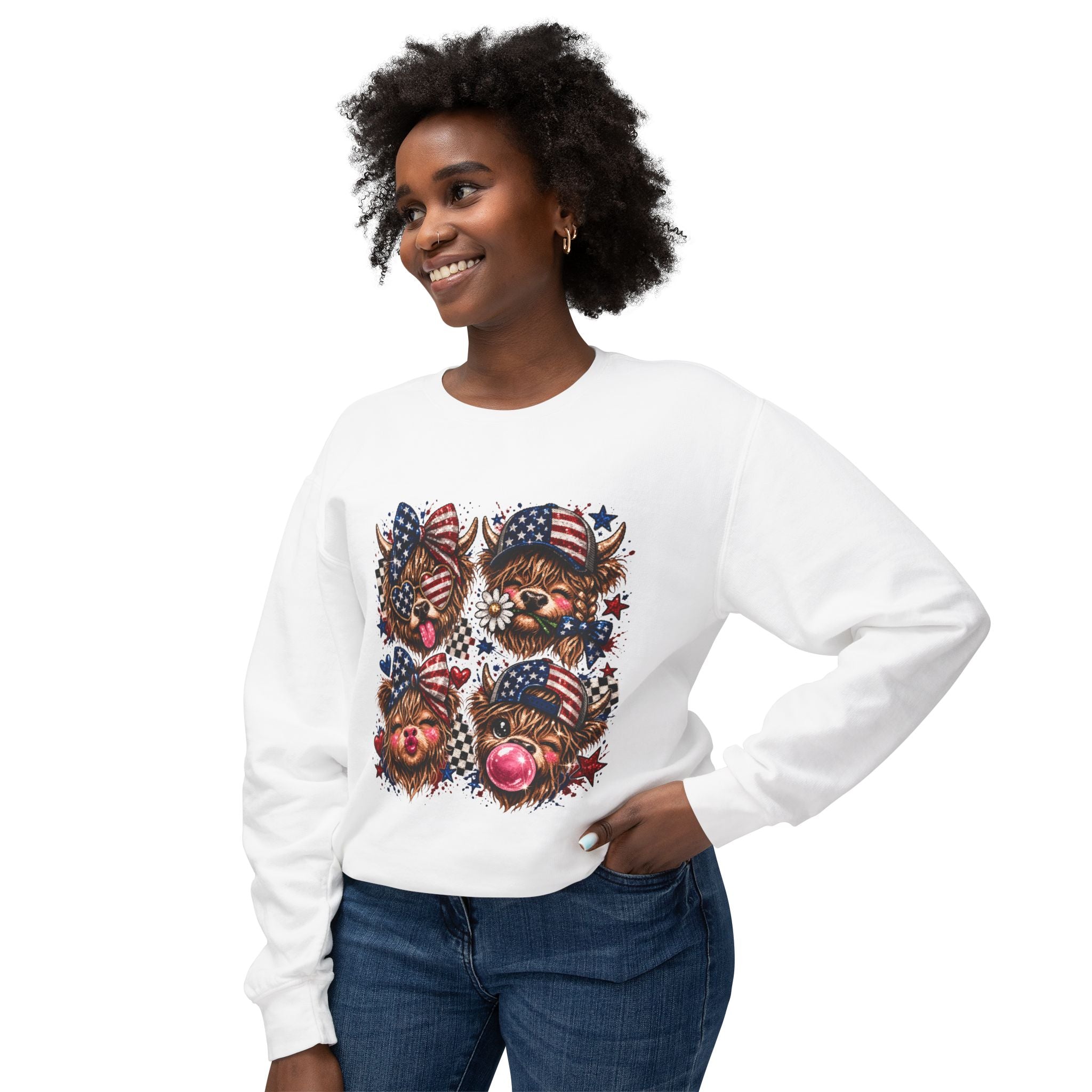 Patriotic Yorkie Faces Crewneck Sweatshirt — American Flag Dog Graphic