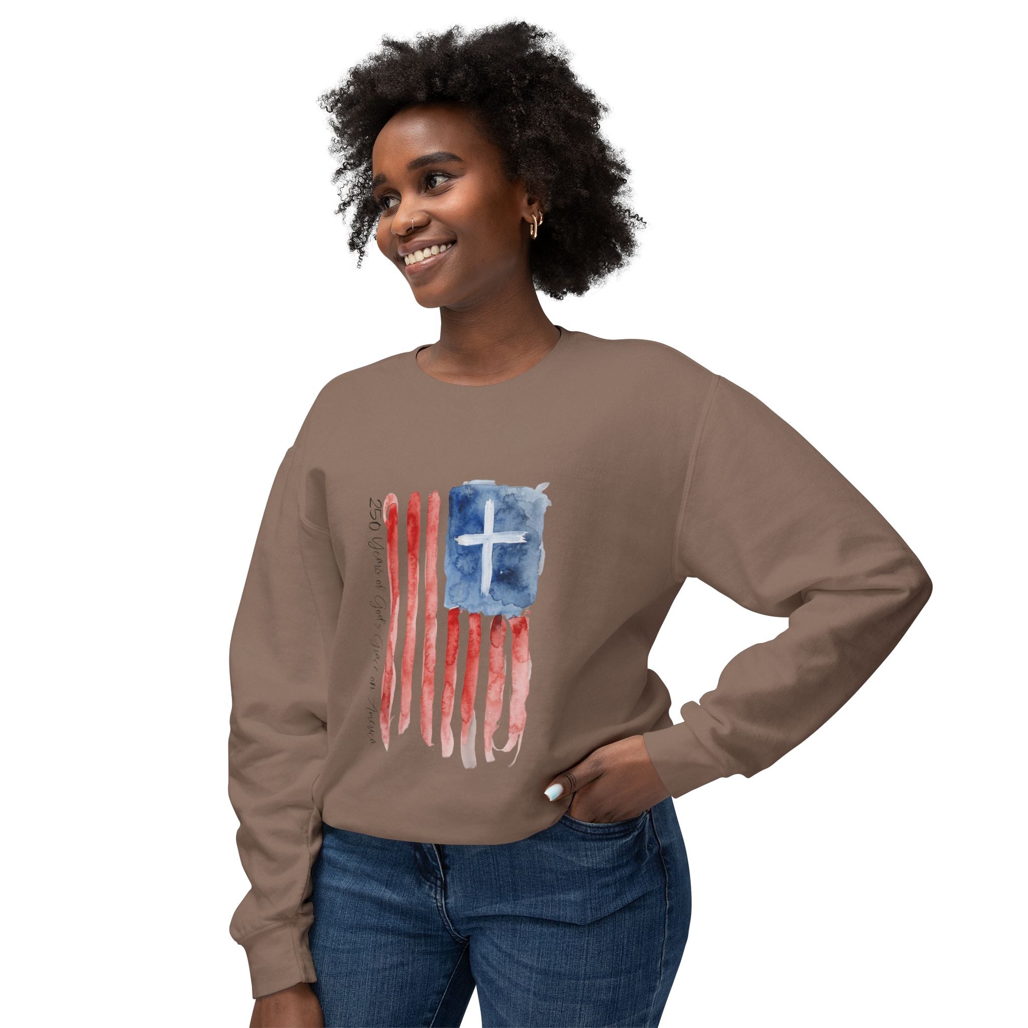 Crewneck Sweatshirt - Watercolor Christian Flag Design (Cross & Stripes)