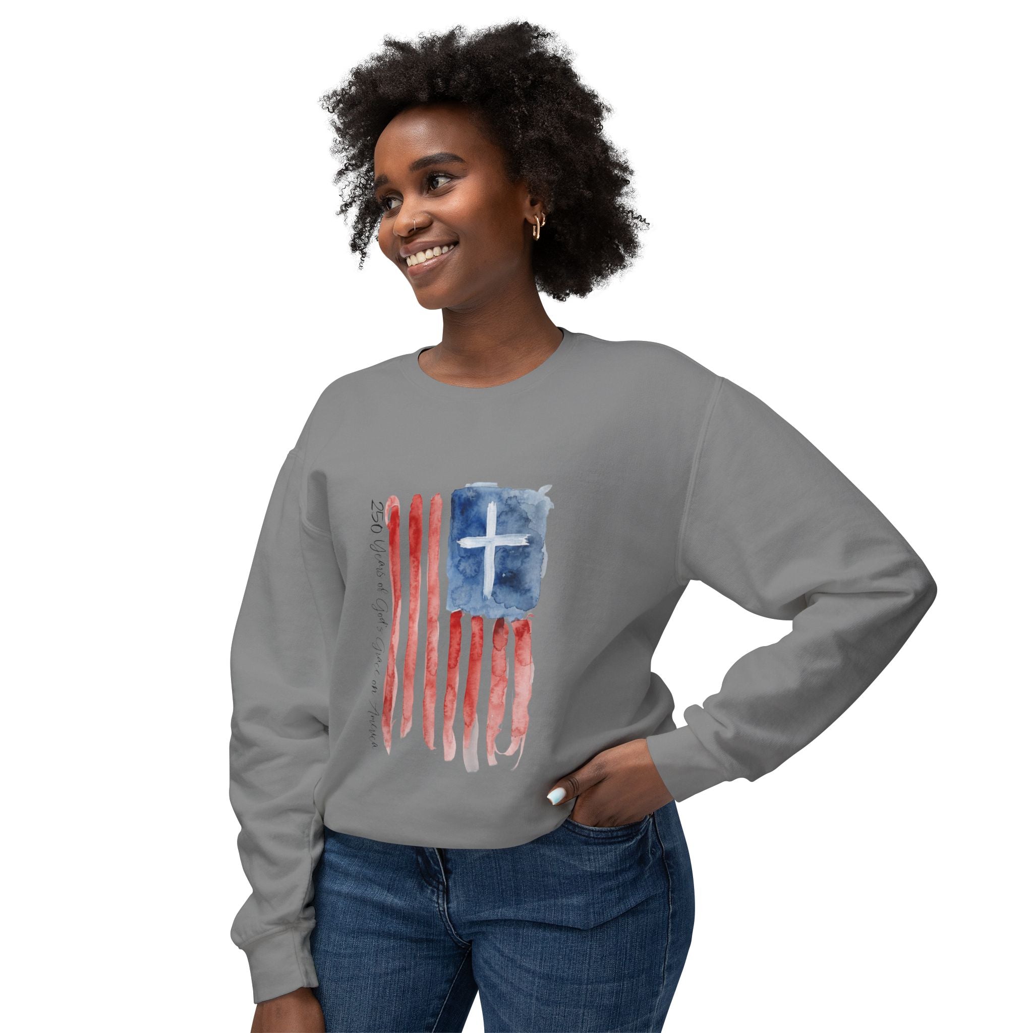 Crewneck Sweatshirt - Watercolor Christian Flag Design (Cross & Stripes)