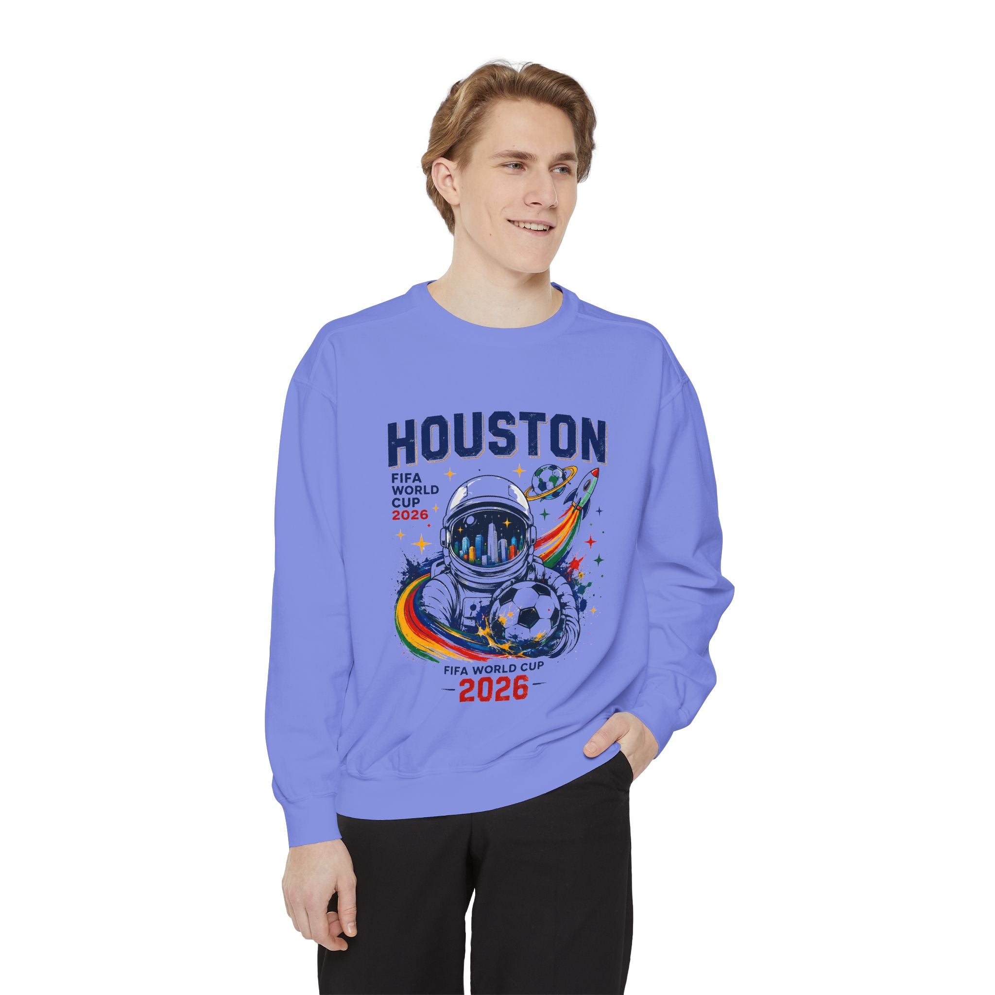 Houston 2026 FIFA World Cup Sweatshirt — Astronaut Soccer Retro Crewneck