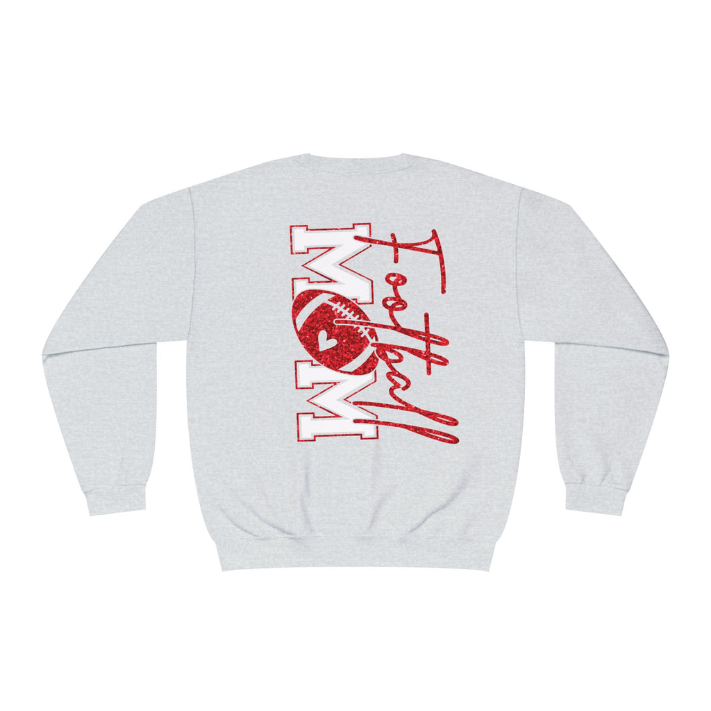 Football Mom Crewneck Sweatshirt — White Football MOM Pullover (Front & Back Graphic)