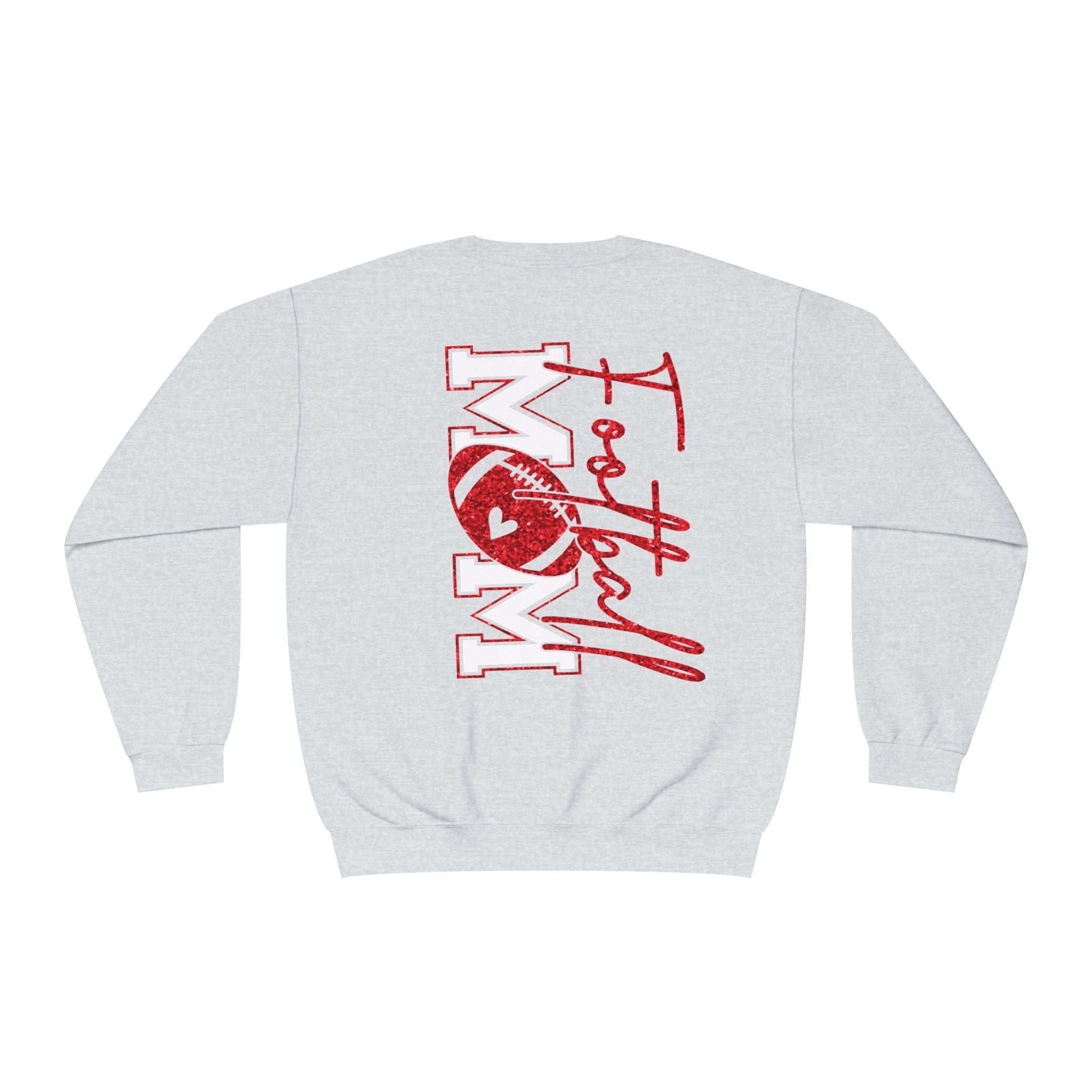 Football Mom Crewneck Sweatshirt — White Football MOM Pullover (Front & Back Graphic)