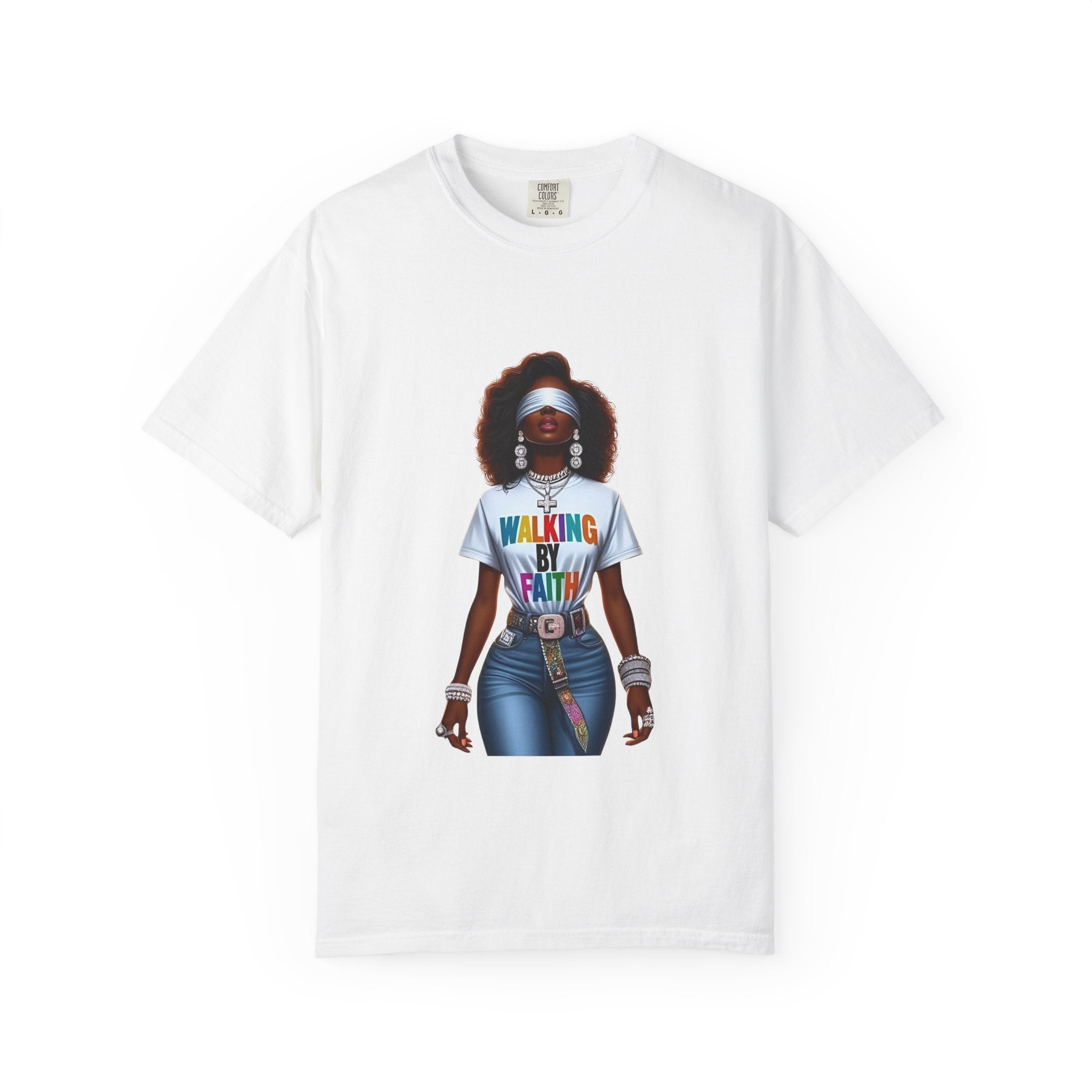 Walking by Faith Graphic T-Shirt — Afrocentric Retro Woman Faith Tee