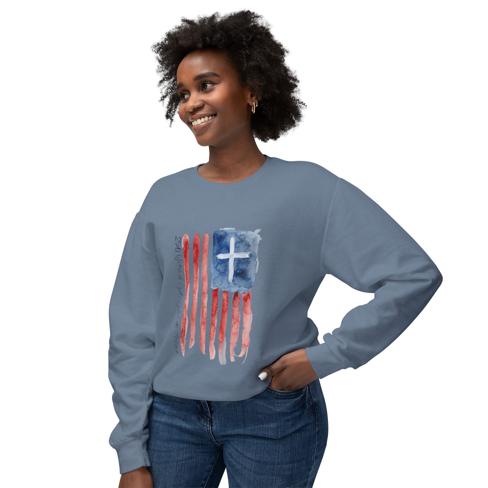 Crewneck Sweatshirt - Watercolor Christian Flag Design (Cross & Stripes)