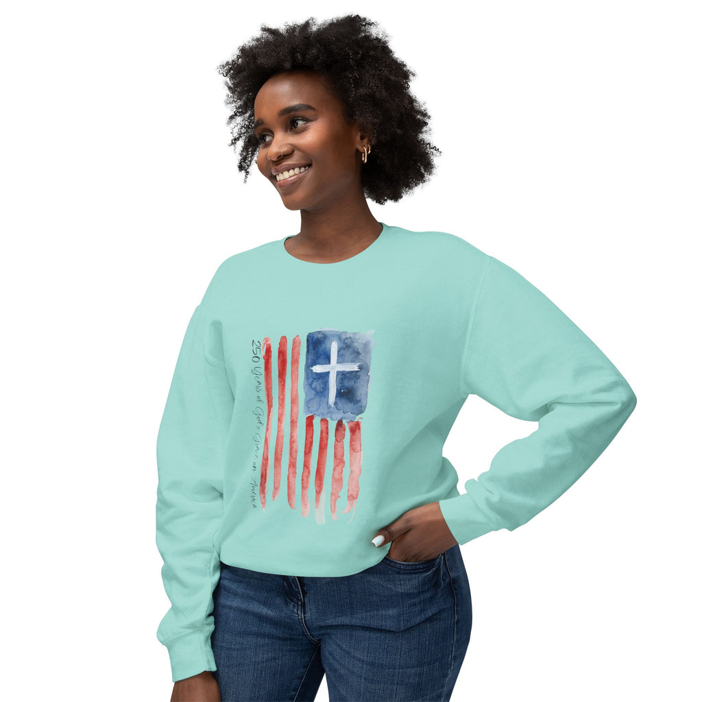 Crewneck Sweatshirt - Watercolor Christian Flag Design (Cross & Stripes)