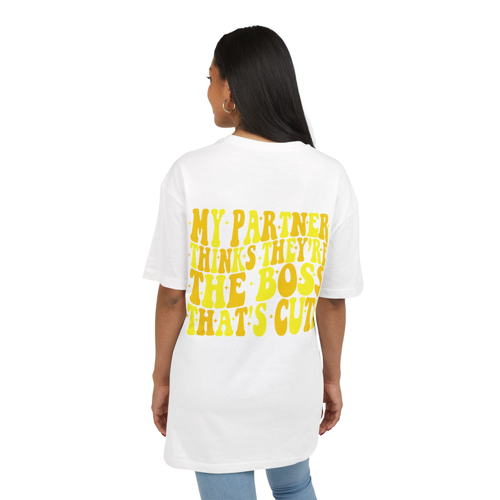 My Partner Thinks They're the Boss That's Cute T‑Shirt — Retro Yellow Graphic Tee