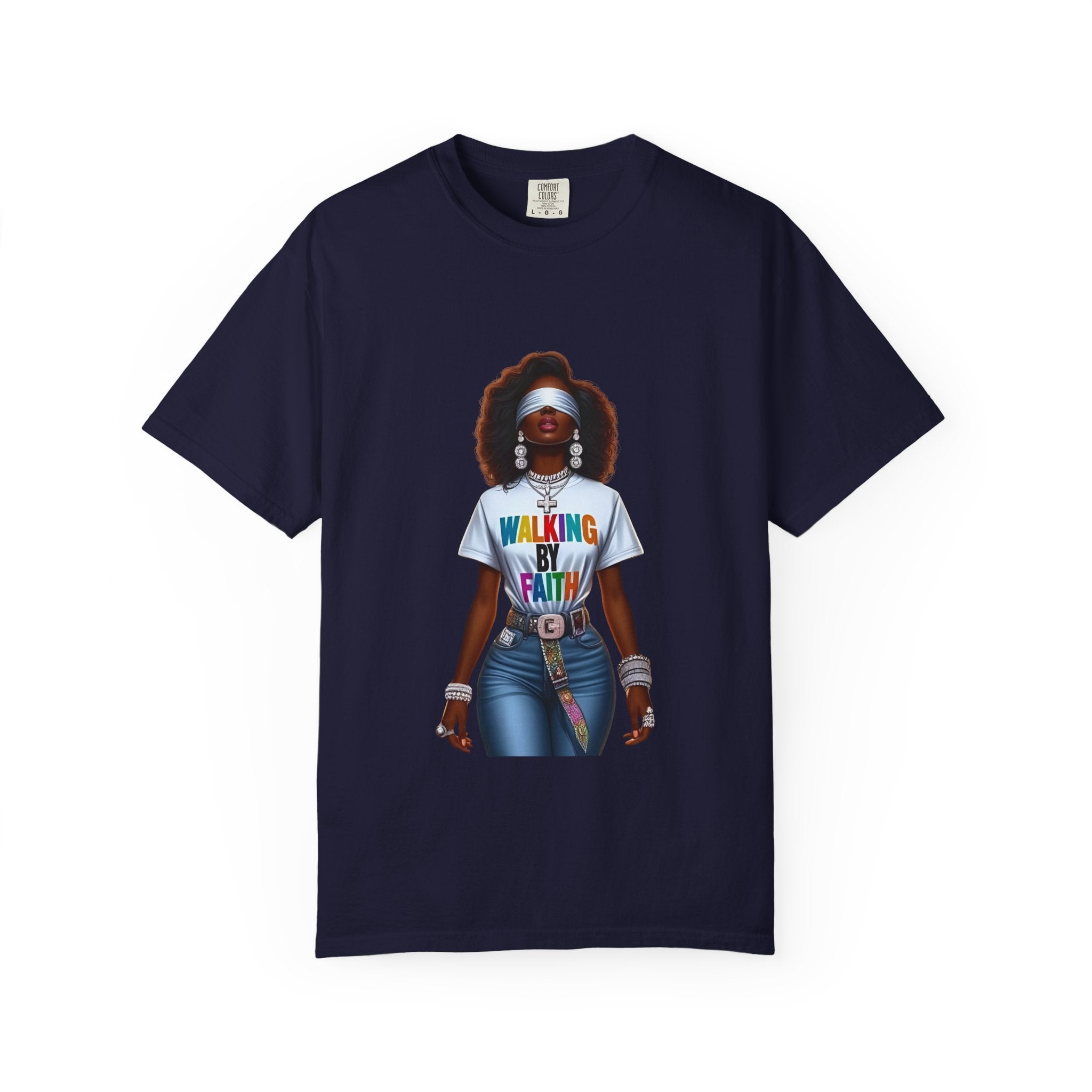 Walking by Faith Graphic T-Shirt — Afrocentric Retro Woman Faith Tee