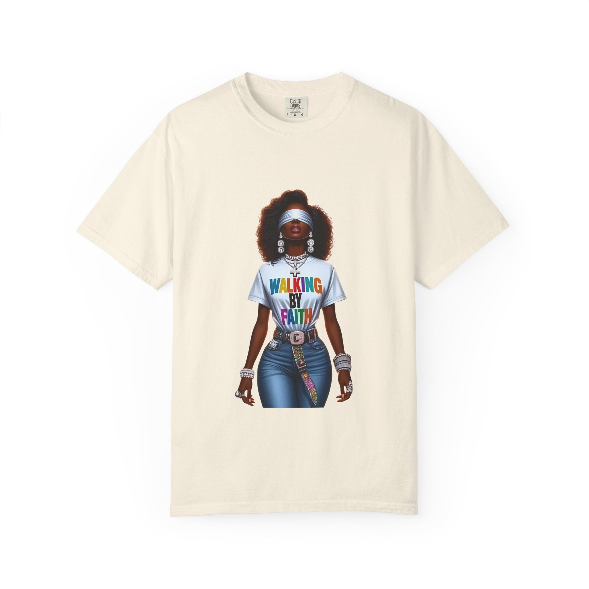 Walking by Faith Graphic T-Shirt — Afrocentric Retro Woman Faith Tee