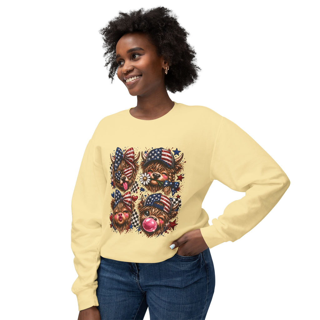 Patriotic Yorkie Faces Crewneck Sweatshirt — American Flag Dog Graphic