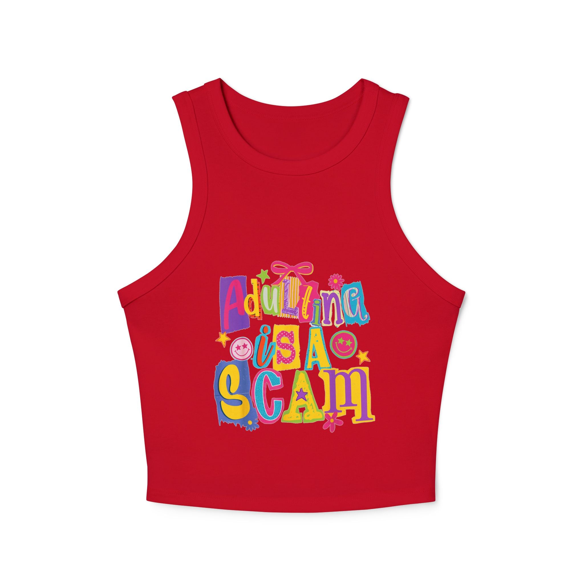 Adulting Is a Scam Racer Tank Top — Women's Cute Graphic Crop Tank