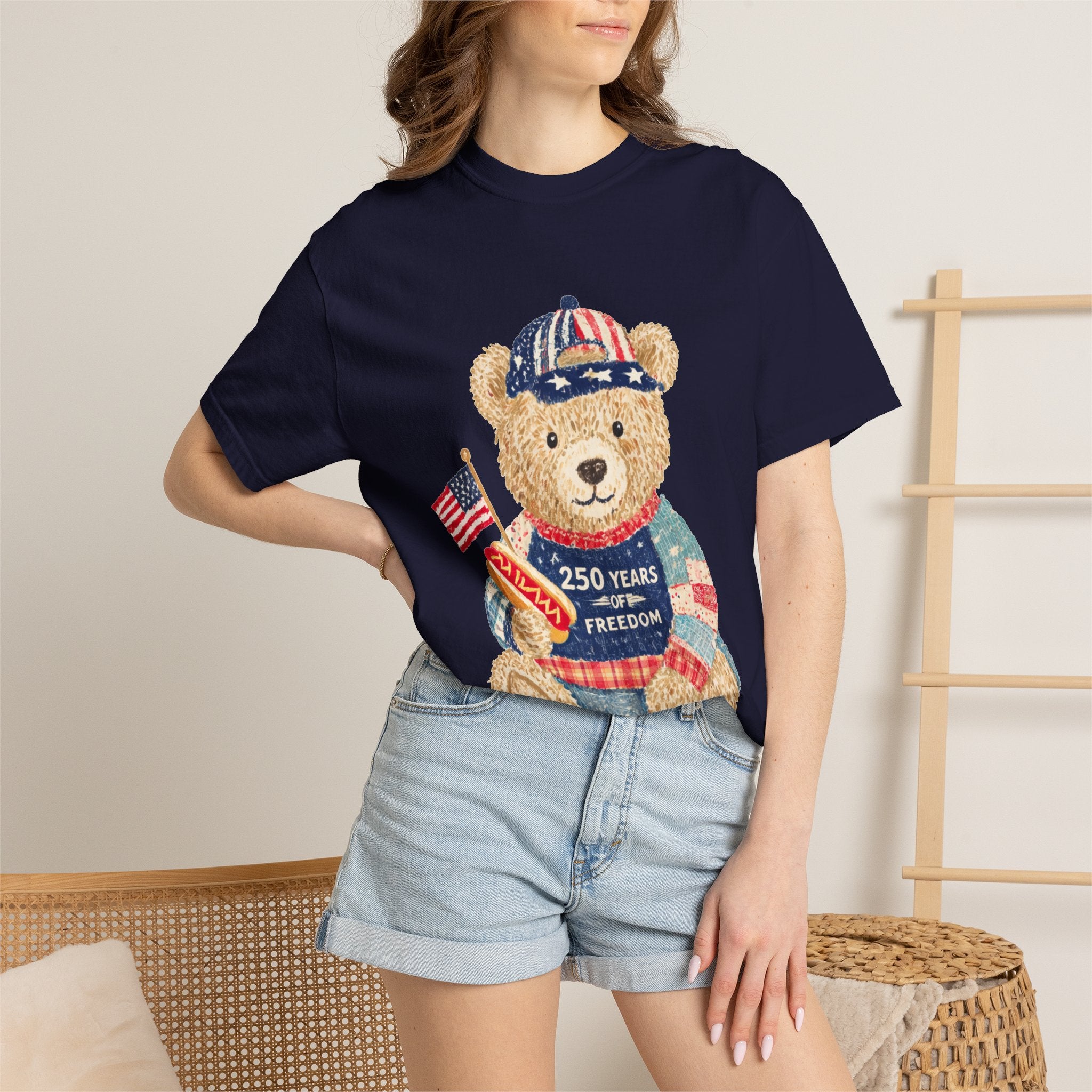 Patriotic Teddy Bear T-Shirt — "250 Years of Freedom" Graphic