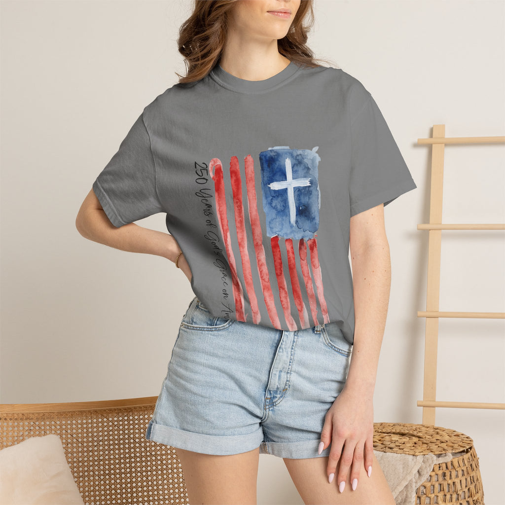 Patriotic Watercolor Flag T-Shirt — "God Bless America"