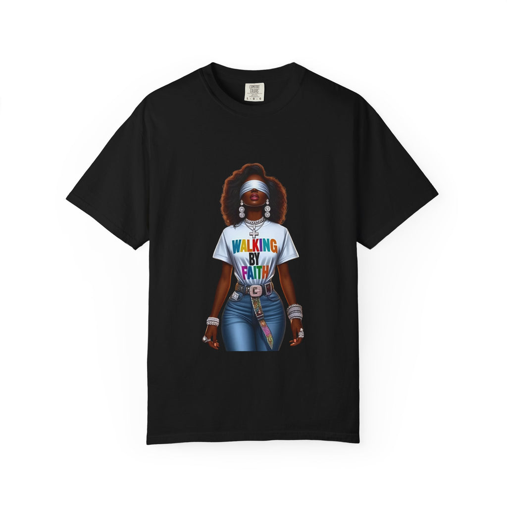 Walking by Faith Graphic T-Shirt — Afrocentric Retro Woman Faith Tee
