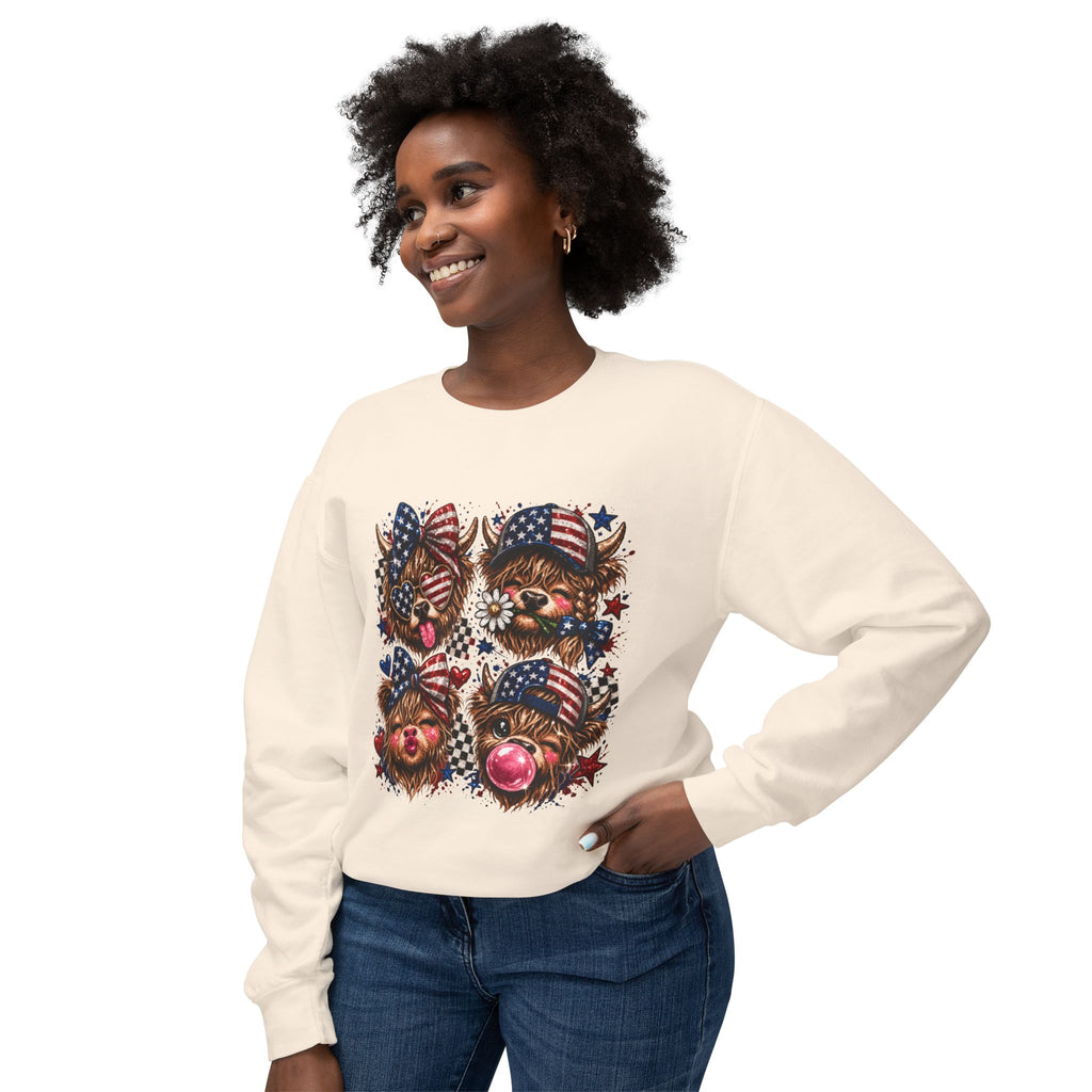 Patriotic Yorkie Faces Crewneck Sweatshirt — American Flag Dog Graphic