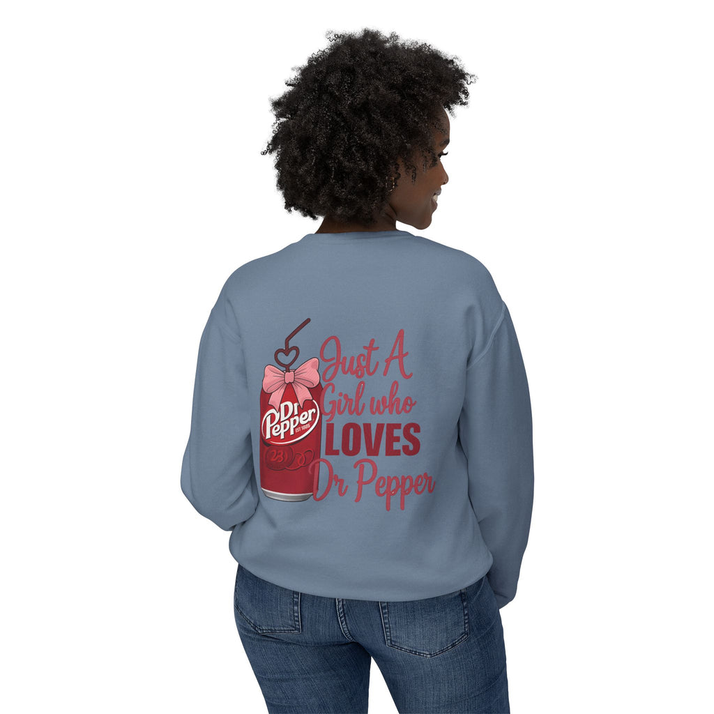 Dr Pepper Bear Crewneck Sweatshirt — "Just A Girl Who Loves Dr Pepper" Graphic