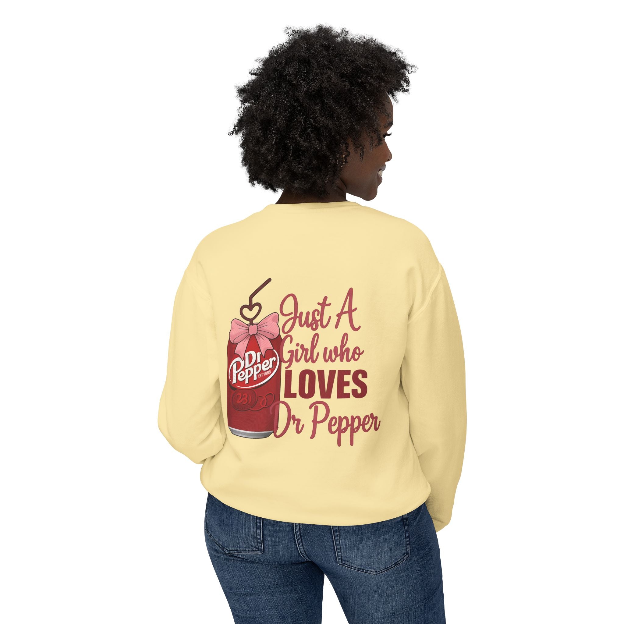 Dr Pepper Bear Crewneck Sweatshirt — "Just A Girl Who Loves Dr Pepper" Graphic
