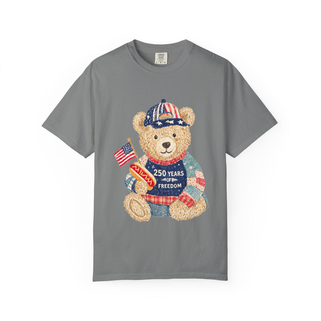 Patriotic Teddy Bear T-Shirt — "250 Years of Freedom" Graphic
