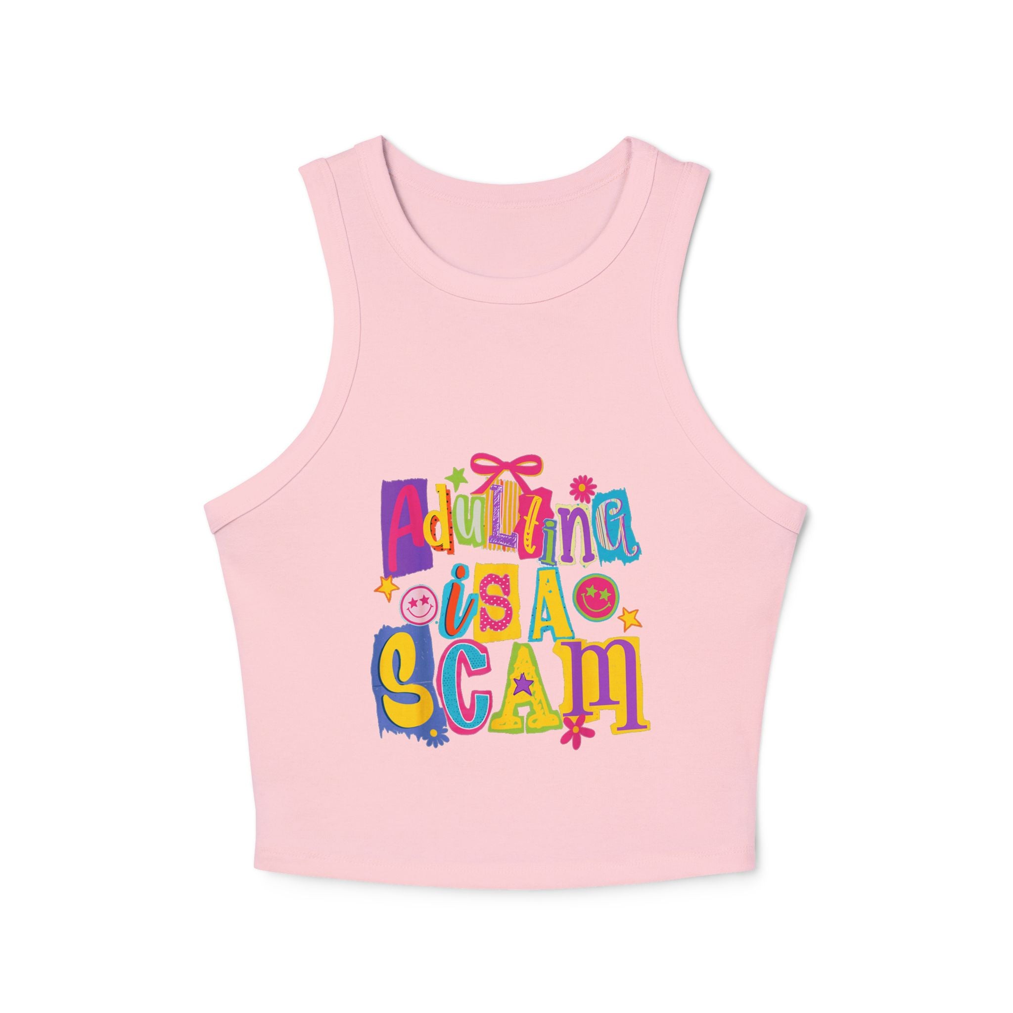 Adulting Is a Scam Racer Tank Top — Women's Cute Graphic Crop Tank