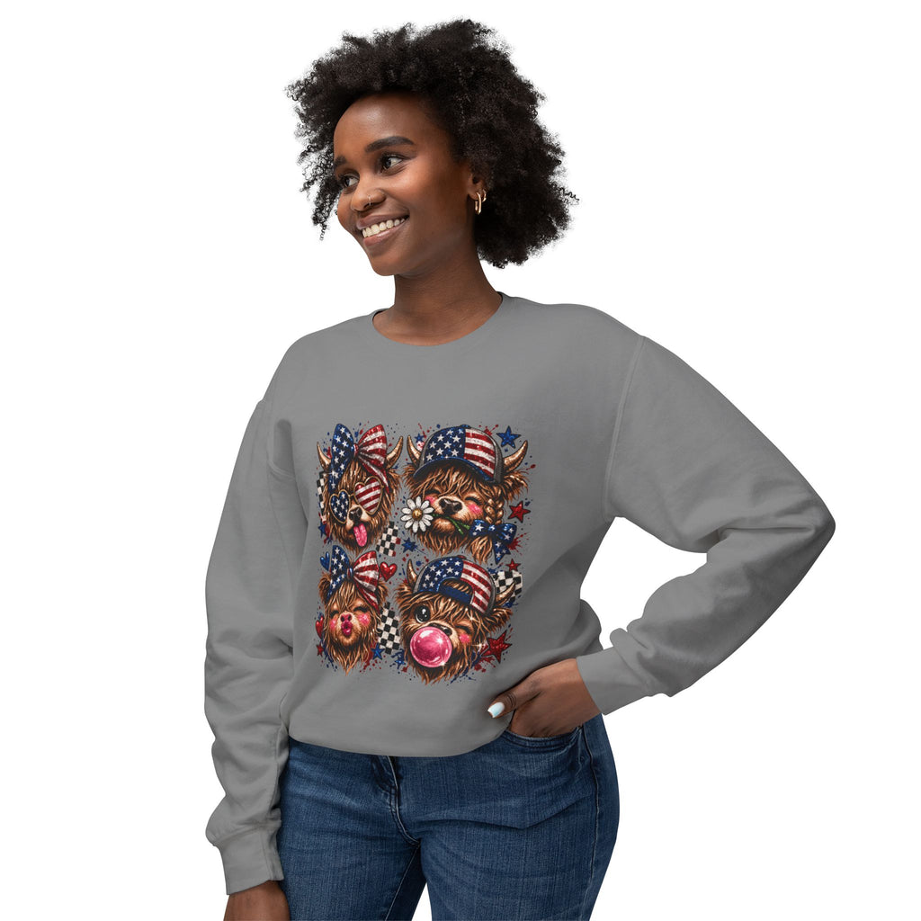 Patriotic Yorkie Faces Crewneck Sweatshirt — American Flag Dog Graphic