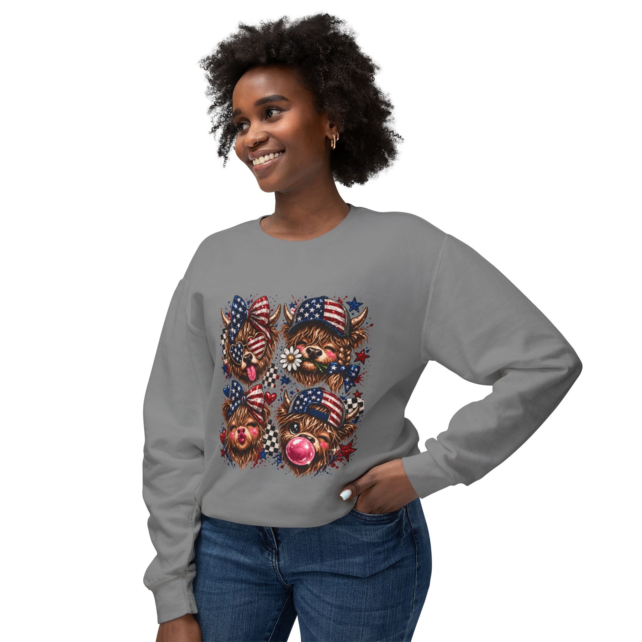 Patriotic Yorkie Faces Crewneck Sweatshirt — American Flag Dog Graphic