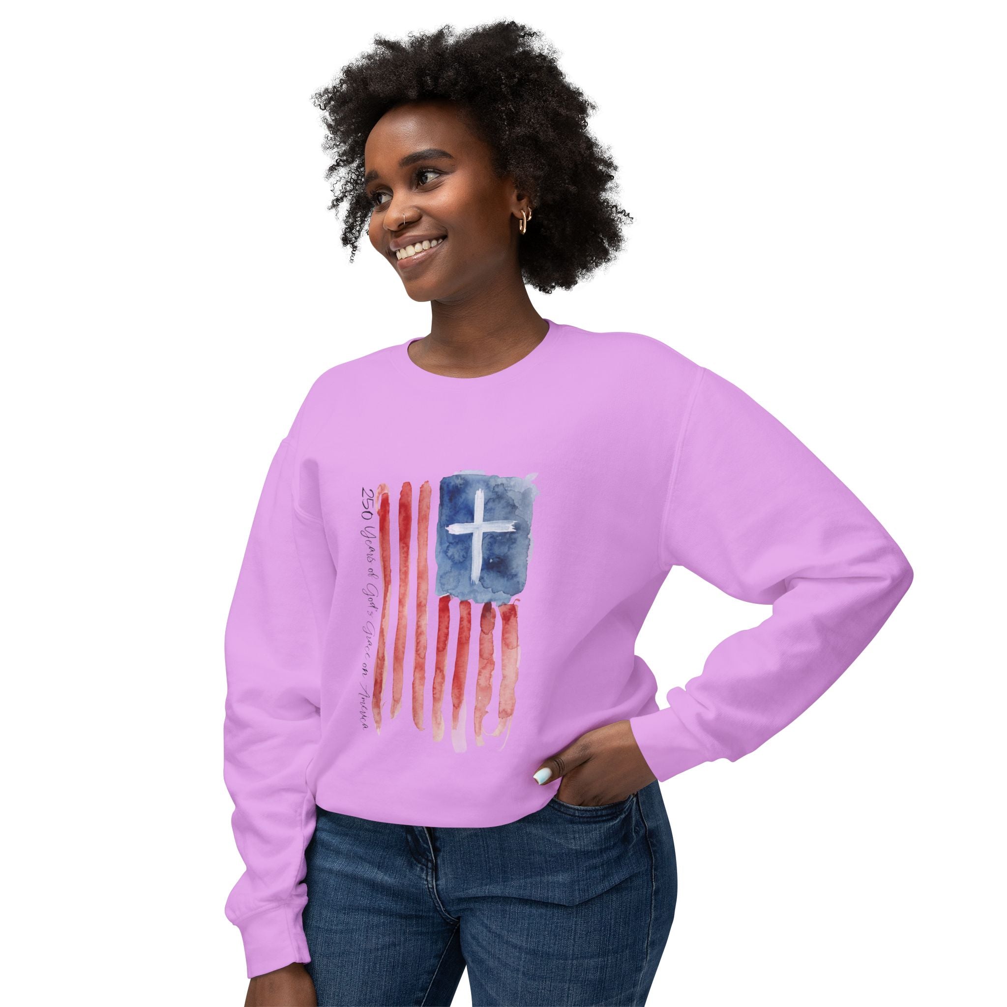 Crewneck Sweatshirt - Watercolor Christian Flag Design (Cross & Stripes)
