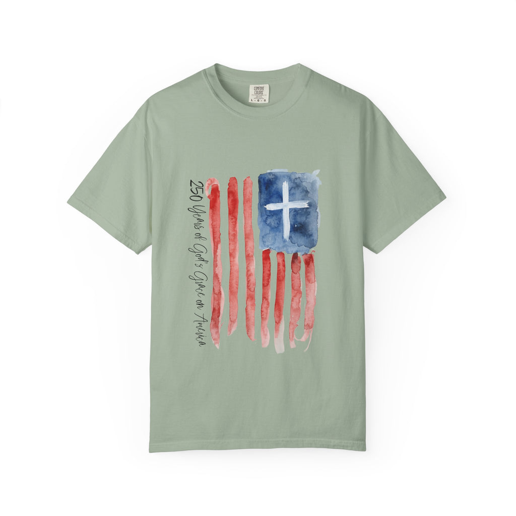 Patriotic Watercolor Flag T-Shirt — "God Bless America"
