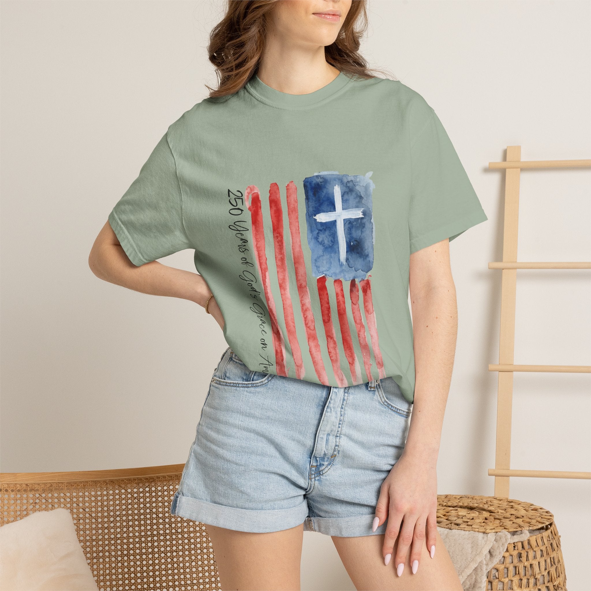 Patriotic Watercolor Flag T-Shirt — "God Bless America"