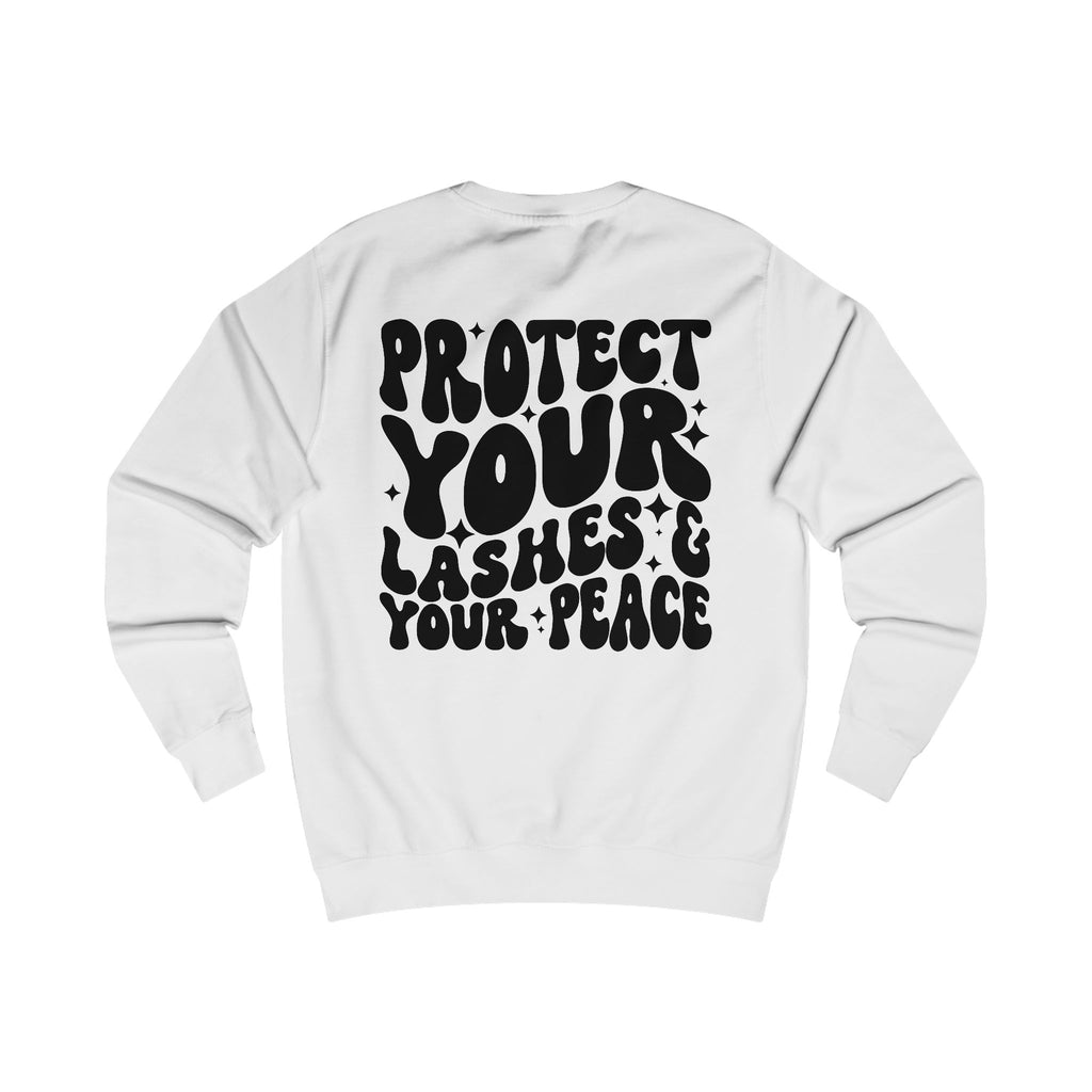 Protect Your Lashes & Your Peace Sweatshirt — Graphic Cozy Crewneck for Lash Artists & Self‑Care Lovers