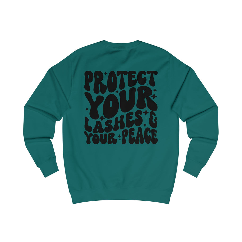 Protect Your Lashes & Your Peace Sweatshirt — Graphic Cozy Crewneck for Lash Artists & Self‑Care Lovers