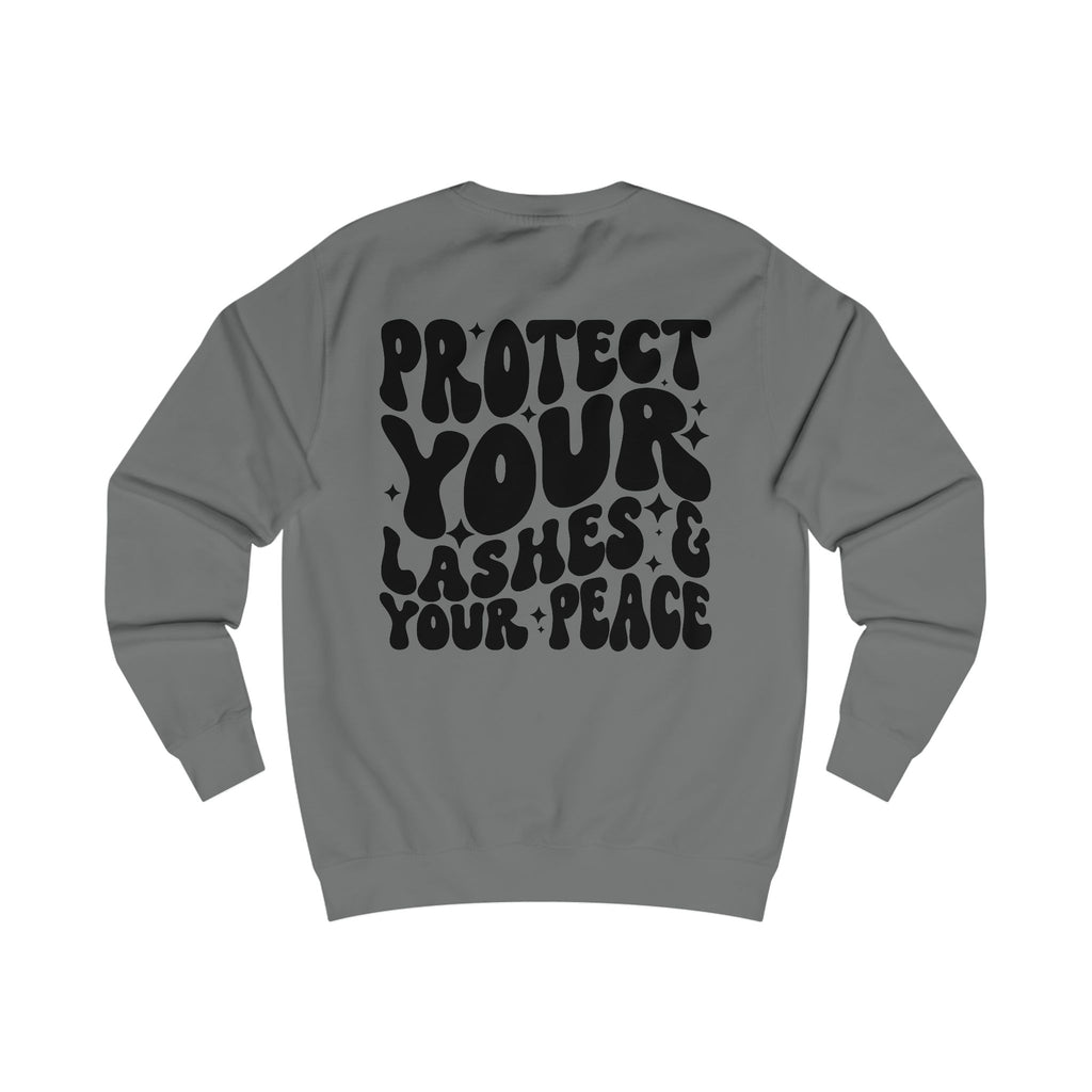 Protect Your Lashes & Your Peace Sweatshirt — Graphic Cozy Crewneck for Lash Artists & Self‑Care Lovers