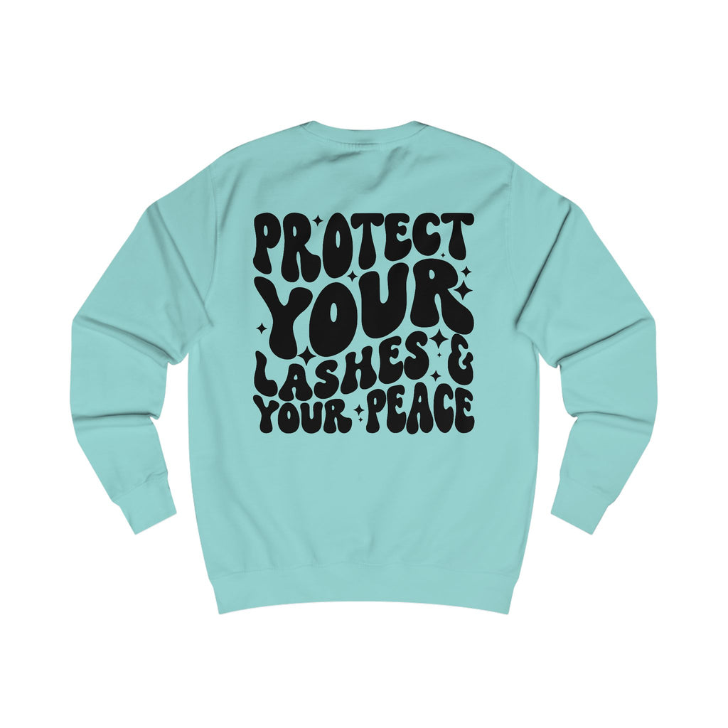 Protect Your Lashes & Your Peace Sweatshirt — Graphic Cozy Crewneck for Lash Artists & Self‑Care Lovers