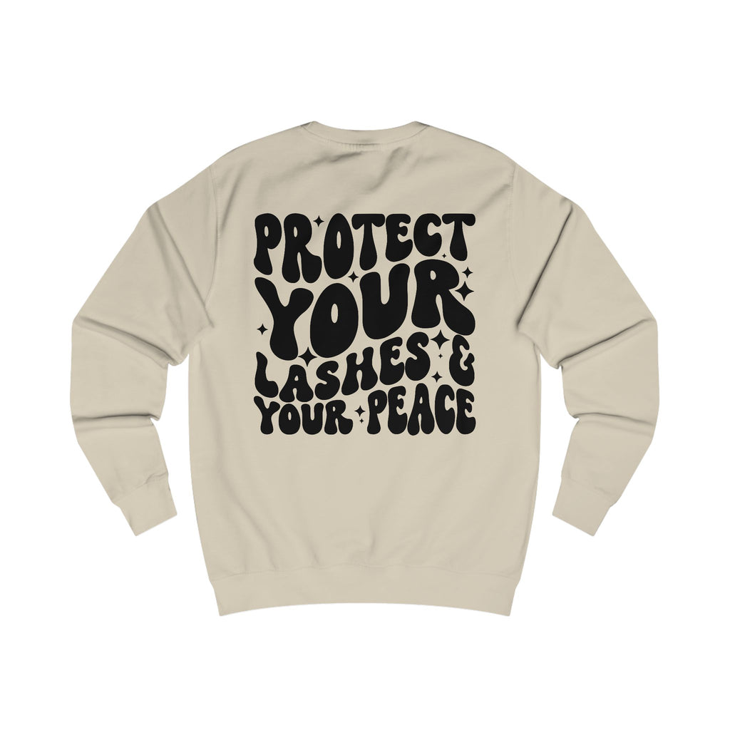 Protect Your Lashes & Your Peace Sweatshirt — Graphic Cozy Crewneck for Lash Artists & Self‑Care Lovers