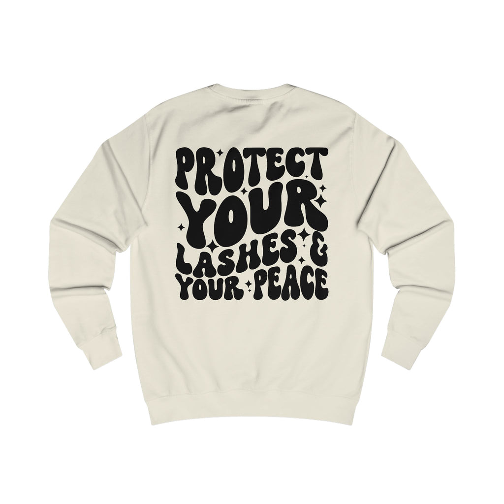 Protect Your Lashes & Your Peace Sweatshirt — Graphic Cozy Crewneck for Lash Artists & Self‑Care Lovers