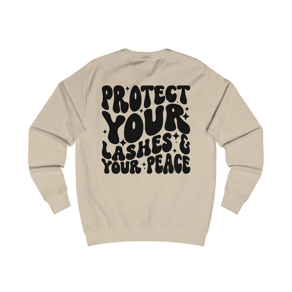 Protect Your Lashes & Your Peace Sweatshirt — Graphic Cozy Crewneck for Lash Artists & Self‑Care Lovers