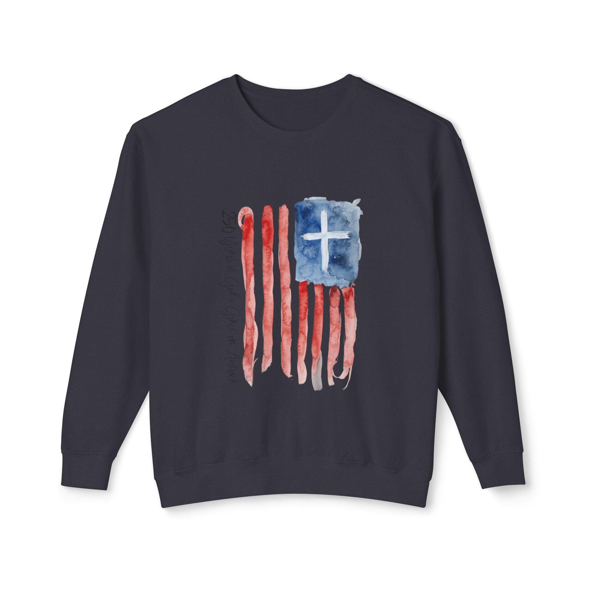 Crewneck Sweatshirt - Watercolor Christian Flag Design (Cross & Stripes)