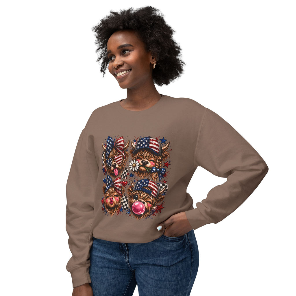 Patriotic Yorkie Faces Crewneck Sweatshirt — American Flag Dog Graphic