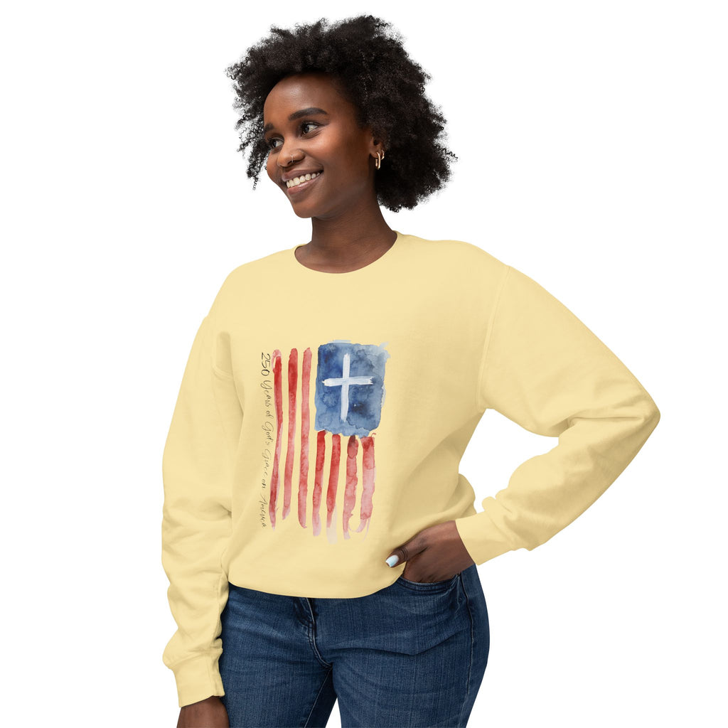Crewneck Sweatshirt - Watercolor Christian Flag Design (Cross & Stripes)